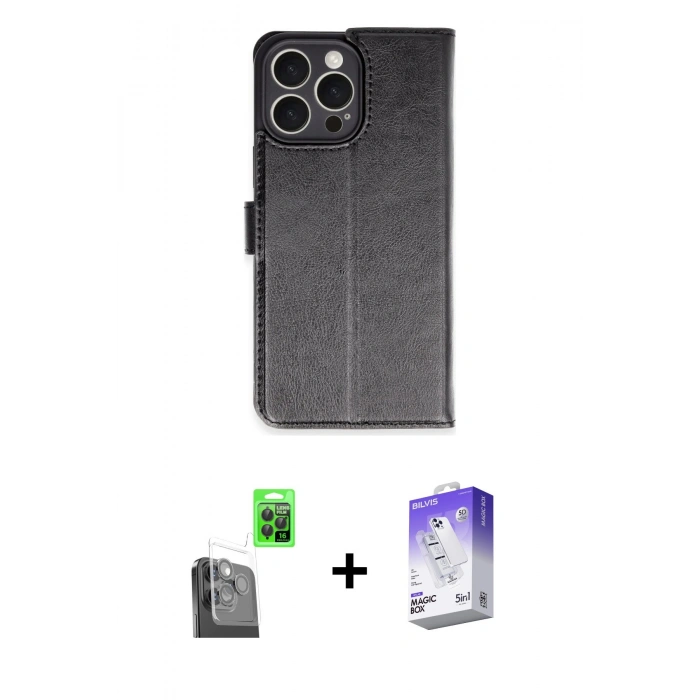 MARSİLYAN™- iPhone 16 Pro Max Kılıf Siluet Işık Serisi - Siyah Bilvis 5in1 3D Magic Cam Ekran Koruyucu + Raze Metal Kamera Lens - SH