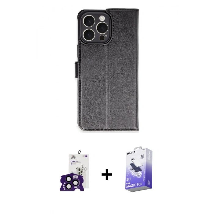 MARSİLYAN™- iPhone 16 Pro Max Kılıf Siluet Işık Serisi - Siyah Bilvis 5in1 5D Magic Hayalet Cam Ekran Koruyucu + Bilvis Titan Kamera Lens - SH