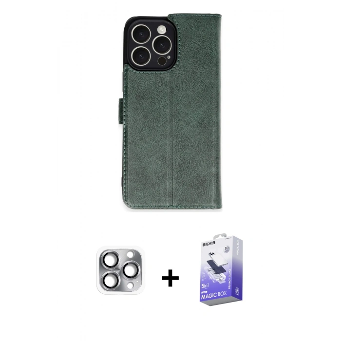 MARSİLYAN™- iPhone 16 Pro Max Kılıf Siluet Işık Serisi - Siyah Bilvis 5in1 5D Magic Hayalet Cam Ekran Koruyucu + Pers Alüminyum Kamera Lens - GI