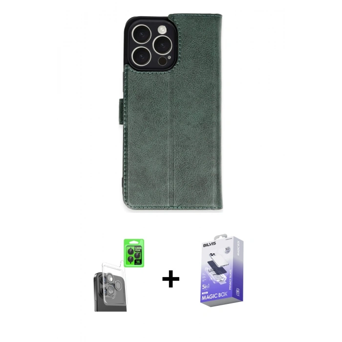 MARSİLYAN™- iPhone 16 Pro Max Kılıf Siluet Işık Serisi - Siyah Bilvis 5in1 5D Magic Hayalet Cam Ekran Koruyucu + Raze Metal Kamera Lens - SH