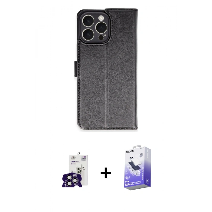 MARSİLYAN™- iPhone 16 Pro Max Kılıf Siluet Işık Serisi - Siyah Bilvis 5in1 5D Magic Hayalet Cam Ekran Koruyucu + Bilvis Titan Kamera Lens - TMGI