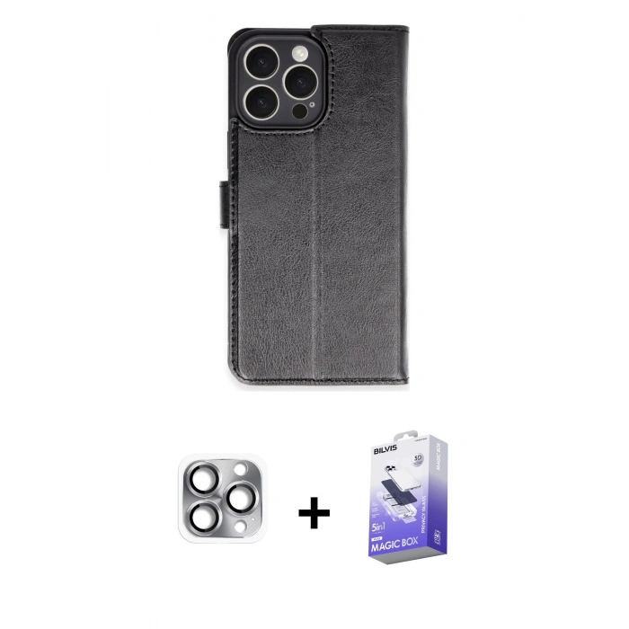 MARSİLYAN™- iPhone 16 Pro Max Kılıf Siluet Işık Serisi - Siyah Bilvis 5in1 5D Magic Hayalet Cam Ekran Koruyucu + Pers Alüminyum Kamera Lens - GI