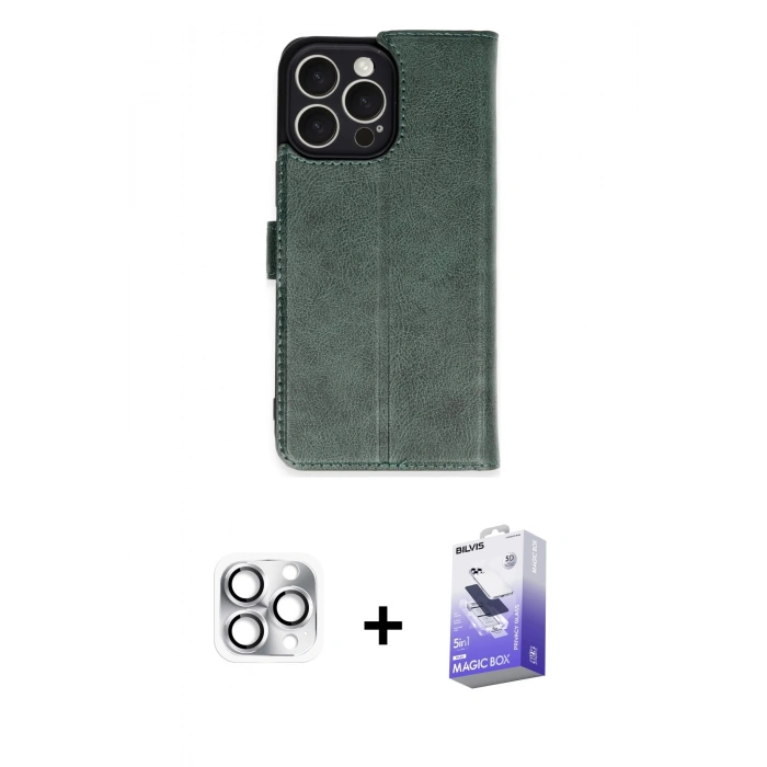 MARSİLYAN™- iPhone 16 Pro Max Kılıf Siluet Işık Serisi - Siyah Bilvis 5in1 5D Magic Hayalet Cam Ekran Koruyucu + Pers Alüminyum Kamera Lens - GS