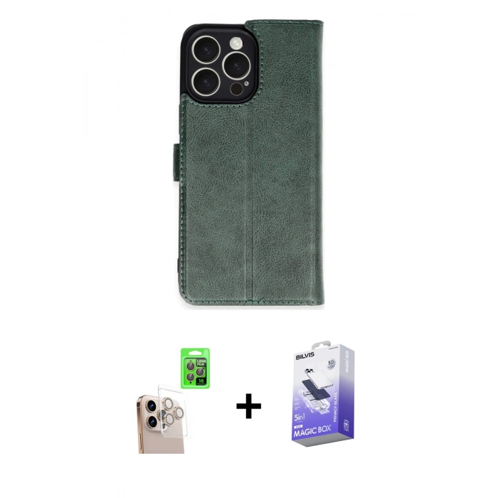 MARSİLYAN™- iPhone 16 Pro Max Kılıf Siluet Işık Serisi - Siyah Bilvis 5in1 5D Magic Hayalet Cam Ekran Koruyucu + Raze Metal Kamera Lens - NLGY