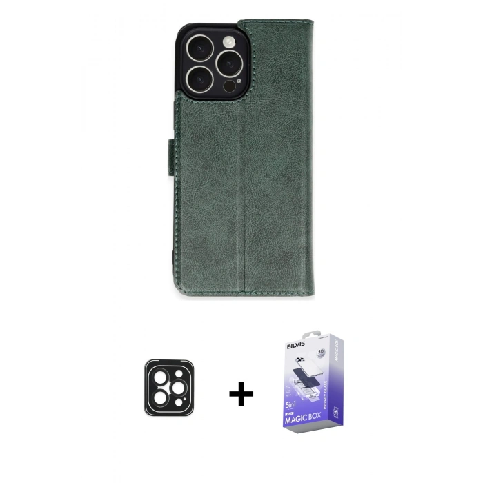 MARSİLYAN™- iPhone 16 Pro Max Kılıf Siluet Işık Serisi - Siyah Bilvis 5in1 5D Magic Hayalet Cam Ekran Koruyucu + PVD Metal Kamera Lens - SH