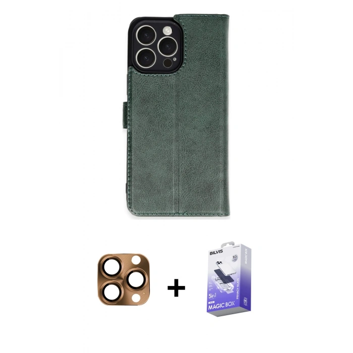 MARSİLYAN™- iPhone 16 Pro Max Kılıf Siluet Işık Serisi - Siyah Bilvis 5in1 5D Magic Hayalet Cam Ekran Koruyucu + Pers Alüminyum Kamera Lens - CLTM