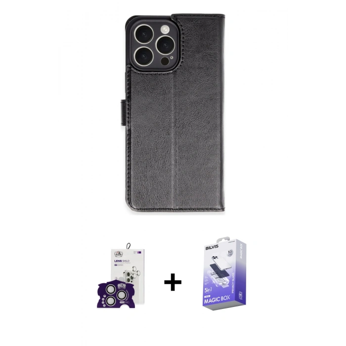 MARSİLYAN™- iPhone 16 Pro Max Kılıf Siluet Işık Serisi - Siyah Bilvis 5in1 5D Magic Hayalet Cam Ekran Koruyucu + Bilvis Titan Kamera Lens - GS