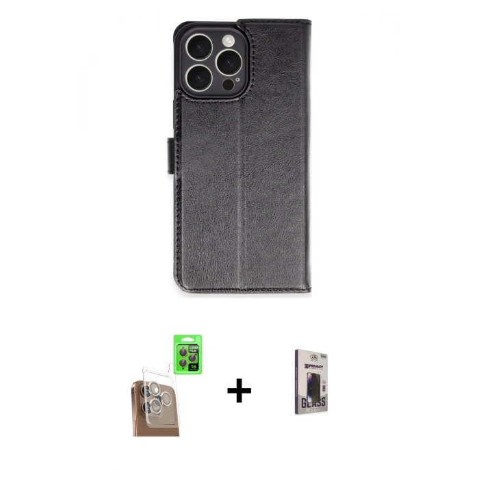 MARSİLYAN™- iPhone 16 Pro Max Kılıf Siluet Işık Serisi - Siyah Bilvis Hayalet Cam Ekran Koruyucu + Raze Metal Kamera Lens - CLTM