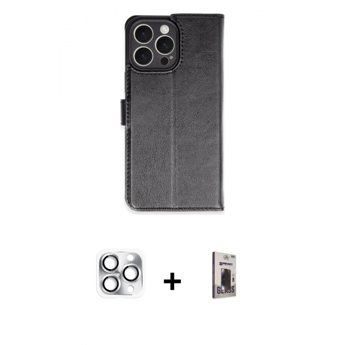 MARSİLYAN™- iPhone 16 Pro Max Kılıf Siluet Işık Serisi - Siyah Bilvis Hayalet Cam Ekran Koruyucu + Pers Alüminyum Kamera Lens - GS