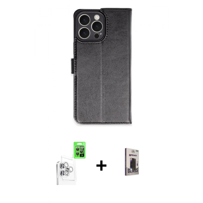 MARSİLYAN™- iPhone 16 Pro Max Kılıf Siluet Işık Serisi - Siyah Bilvis Hayalet Cam Ekran Koruyucu + Raze Metal Kamera Lens - BZ
