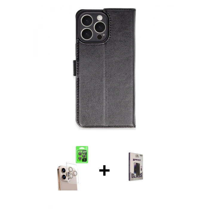 MARSİLYAN™- iPhone 16 Pro Max Kılıf Siluet Işık Serisi - Siyah Bilvis Hayalet Cam Ekran Koruyucu + Raze Metal Kamera Lens - NLGY
