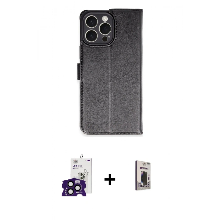 MARSİLYAN™- iPhone 16 Pro Max Kılıf Siluet Işık Serisi - Siyah Bilvis Hayalet Cam Ekran Koruyucu + Bilvis Titan Kamera Lens - SH