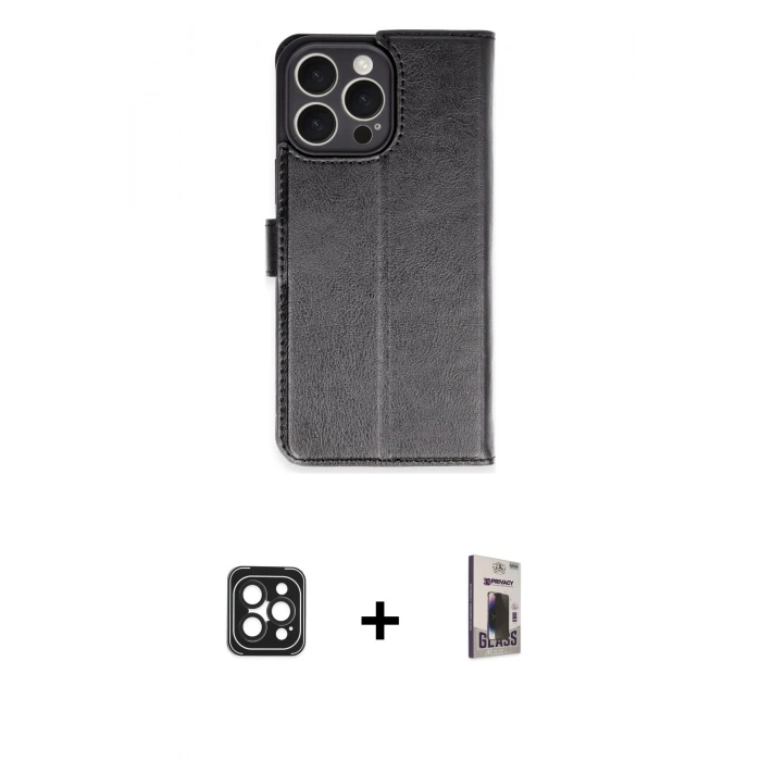 MARSİLYAN™- iPhone 16 Pro Max Kılıf Siluet Işık Serisi - Siyah Bilvis Hayalet Cam Ekran Koruyucu + PVD Metal Kamera Lens - SH