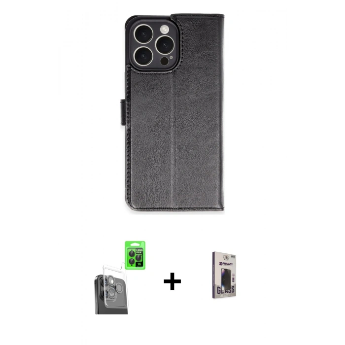 MARSİLYAN™- iPhone 16 Pro Max Kılıf Siluet Işık Serisi - Siyah Bilvis Hayalet Cam Ekran Koruyucu + Raze Metal Kamera Lens - SH