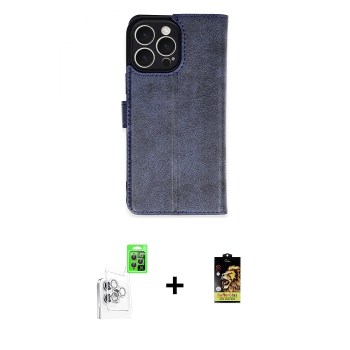MARSİLYAN™- iPhone 16 Pro Max Kılıf Siluet Işık Serisi - Siyah Buffer Cam Ekran Koruyucu + Beyaz Raze Metal Kamera Lens