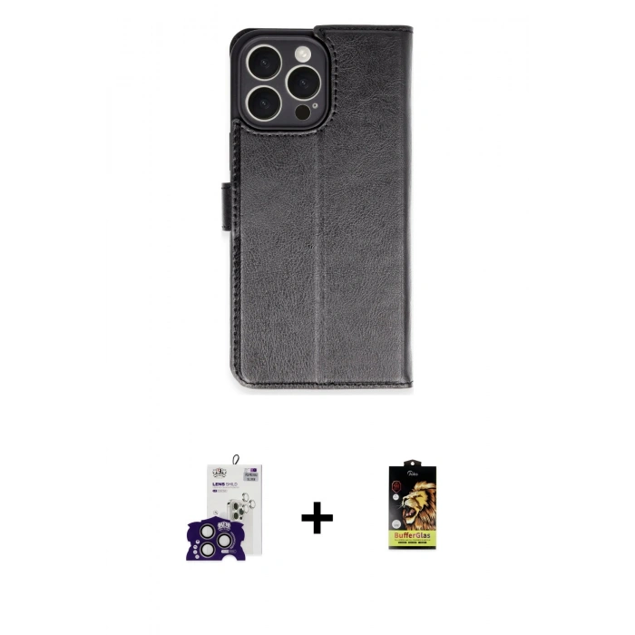 MARSİLYAN™- iPhone 16 Pro Max Kılıf Siluet Işık Serisi - Siyah Buffer Cam Ekran Koruyucu + Bilvis Titan Kamera Lens - TMGI