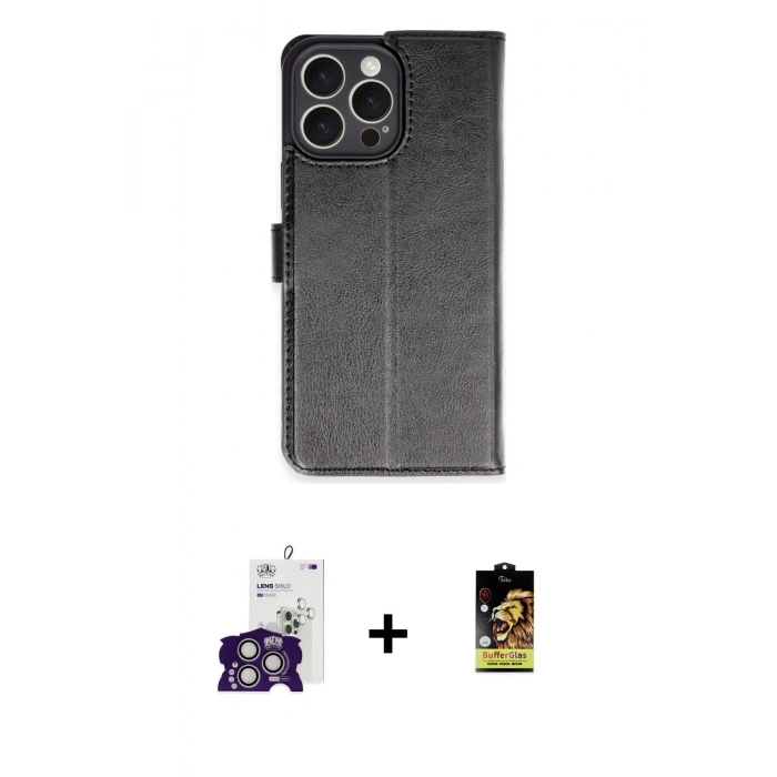MARSİLYAN™- iPhone 16 Pro Max Kılıf Siluet Işık Serisi - Siyah Buffer Cam Ekran Koruyucu + Bilvis Titan Kamera Lens - GS