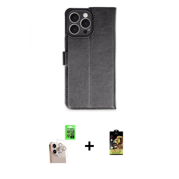 MARSİLYAN™- iPhone 16 Pro Max Kılıf Siluet Işık Serisi - Siyah Buffer Cam Ekran Koruyucu + Raze Metal Kamera Lens - NLGY