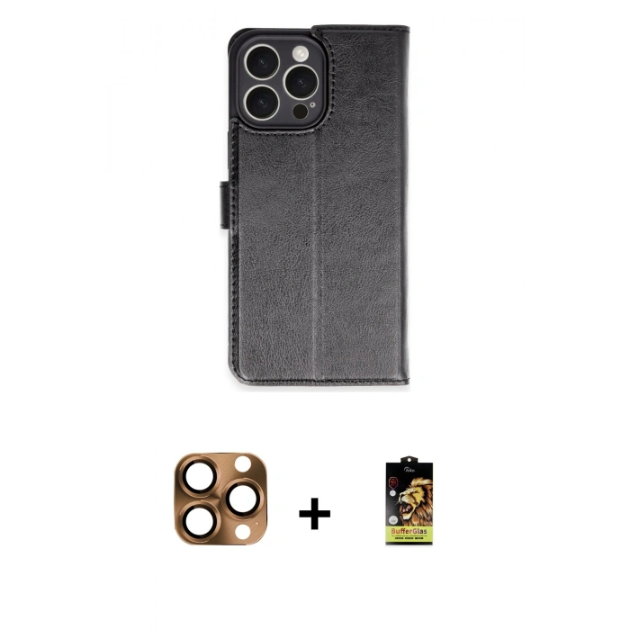 MARSİLYAN™- iPhone 16 Pro Max Kılıf Siluet Işık Serisi - Siyah Buffer Cam Ekran Koruyucu + Pers Alüminyum Kamera Lens - CLTM
