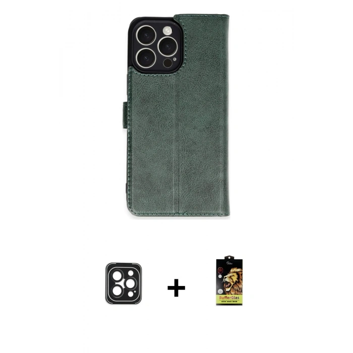 MARSİLYAN™- iPhone 16 Pro Max Kılıf Siluet Işık Serisi - Siyah Buffer Cam Ekran Koruyucu + PVD Metal Kamera Lens - SH