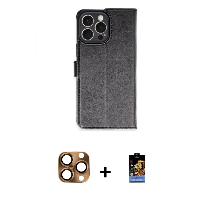 MARSİLYAN™- iPhone 16 Pro Max Kılıf Siluet Işık Serisi - Siyah Buffer Hayalet Cam Ekran Koruyucu + Pers Alüminyum Kamera Lens - CLTM