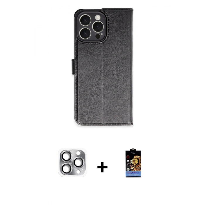 MARSİLYAN™- iPhone 16 Pro Max Kılıf Siluet Işık Serisi - Siyah Buffer Hayalet Cam Ekran Koruyucu + Pers Alüminyum Kamera Lens - GI