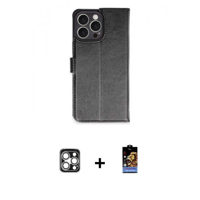 MARSİLYAN™- iPhone 16 Pro Max Kılıf Siluet Işık Serisi - Siyah Buffer Hayalet Cam Ekran Koruyucu + Gümüş PVD Metal Kamera Lens