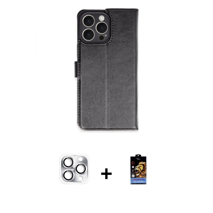 MARSİLYAN™- iPhone 16 Pro Max Kılıf Siluet Işık Serisi - Siyah Buffer Hayalet Cam Ekran Koruyucu + Pers Alüminyum Kamera Lens - GS