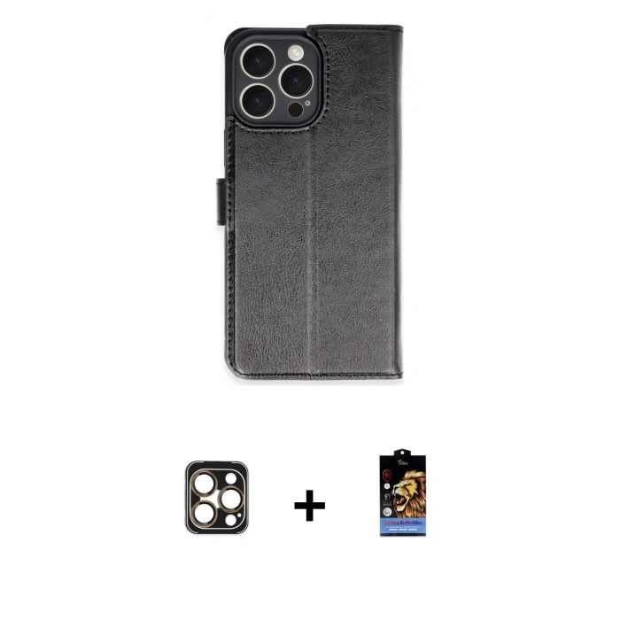 MARSİLYAN™- iPhone 16 Pro Max Kılıf Siluet Işık Serisi - Siyah Buffer Hayalet Cam Ekran Koruyucu + PVD Metal Kamera Lens - GD