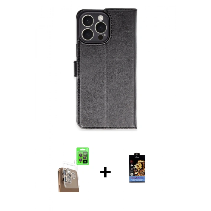 MARSİLYAN™- iPhone 16 Pro Max Kılıf Siluet Işık Serisi - Siyah Buffer Hayalet Cam Ekran Koruyucu + Raze Metal Kamera Lens - CLTM
