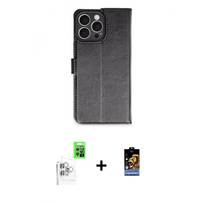 MARSİLYAN™- iPhone 16 Pro Max Kılıf Siluet Işık Serisi - Siyah Buffer Hayalet Cam Ekran Koruyucu + Raze Metal Kamera Lens - BZ