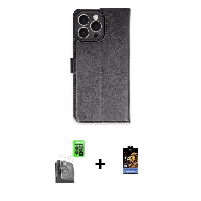 MARSİLYAN™- iPhone 16 Pro Max Kılıf Siluet Işık Serisi - Siyah Buffer Hayalet Cam Ekran Koruyucu + Raze Metal Kamera Lens - SH