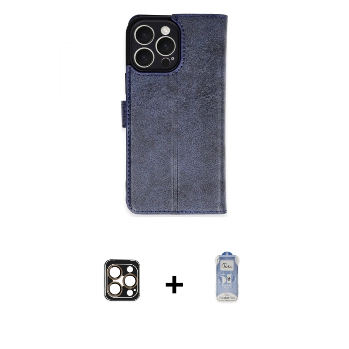 MARSİLYAN™- iPhone 16 Pro Max Kılıf Siluet Işık Serisi - Siyah Joko Magic 5D Cam + Gold PVD Metal Kamera Lens