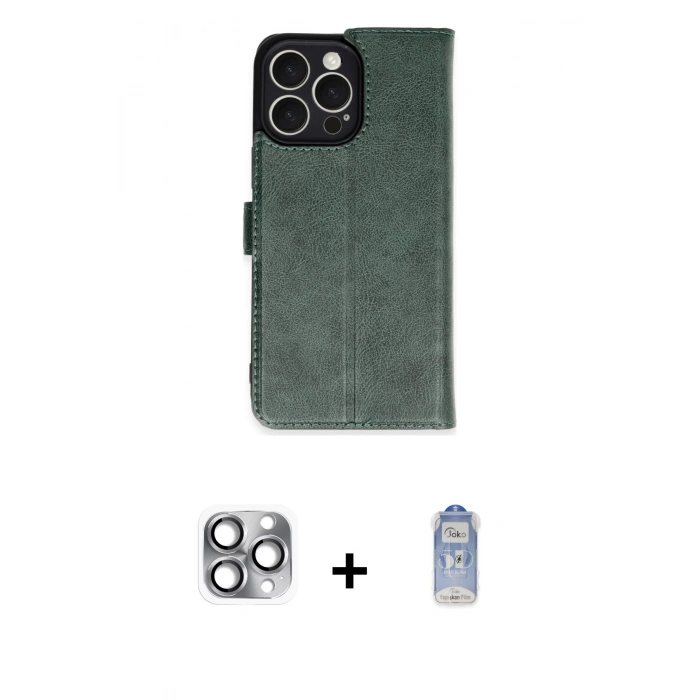 MARSİLYAN™- iPhone 16 Pro Max Kılıf Siluet Işık Serisi - Siyah Joko Magic 5D Cam + Gri Pers Alüminyum Kamera Lens