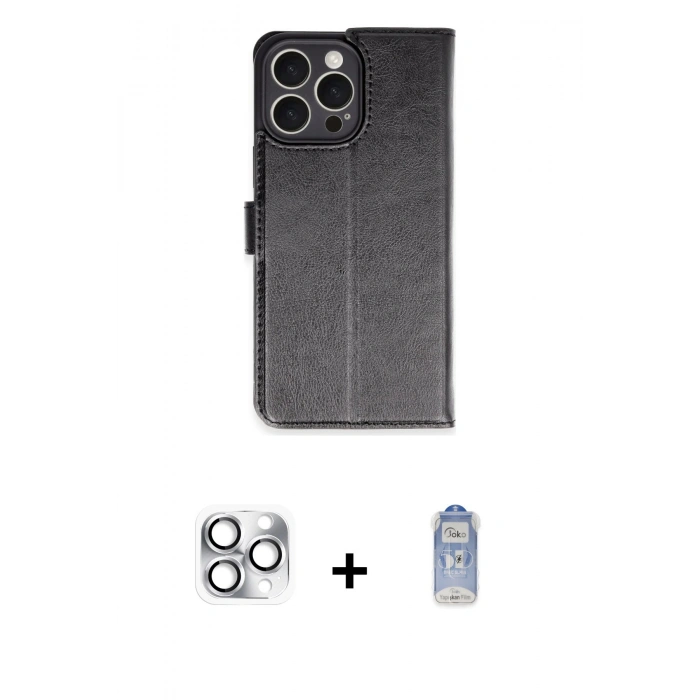 MARSİLYAN™- iPhone 16 Pro Max Kılıf Siluet Işık Serisi - Siyah Joko Magic 5D Cam + Pers Alüminyum Kamera Lens - GS