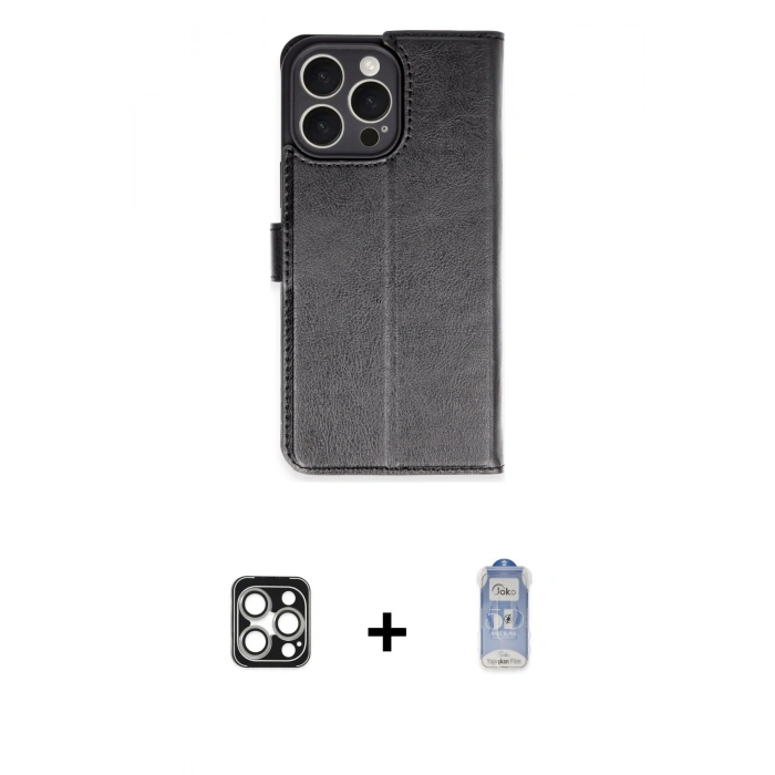 MARSİLYAN™- iPhone 16 Pro Max Kılıf Siluet Işık Serisi - Siyah Joko Magic 5D Cam + Gümüş PVD Metal Kamera Lens