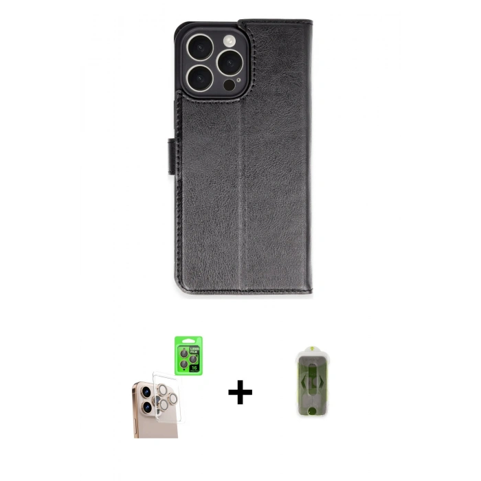 MARSİLYAN™- iPhone 16 Pro Max Kılıf Siluet Işık Serisi - Siyah Joko Magic 5D Hayalet Cam + Natural Grey Raze Metal Kamera Lens