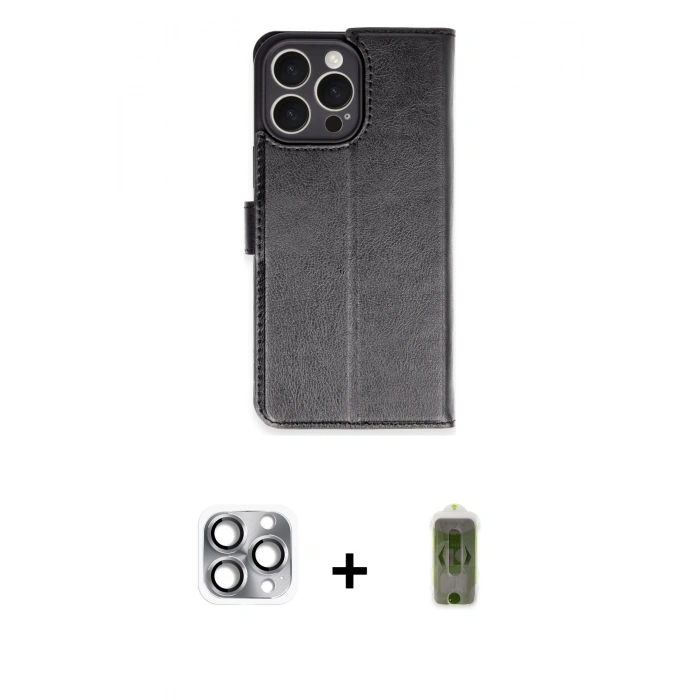 MARSİLYAN™- iPhone 16 Pro Max Kılıf Siluet Işık Serisi - Siyah Joko Magic 5D Hayalet Cam + Pers Alüminyum Kamera Lens - GI
