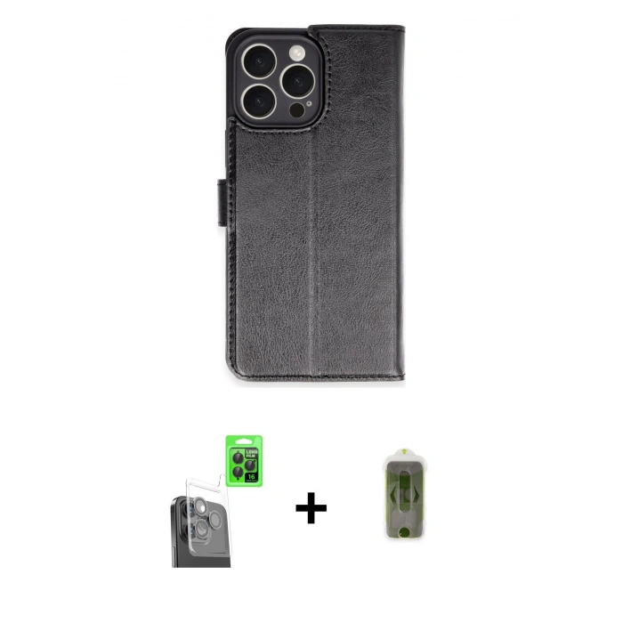 MARSİLYAN™- iPhone 16 Pro Max Kılıf Siluet Işık Serisi - Siyah Joko Magic 5D Hayalet Cam + Siyah Raze Metal Kamera Lens