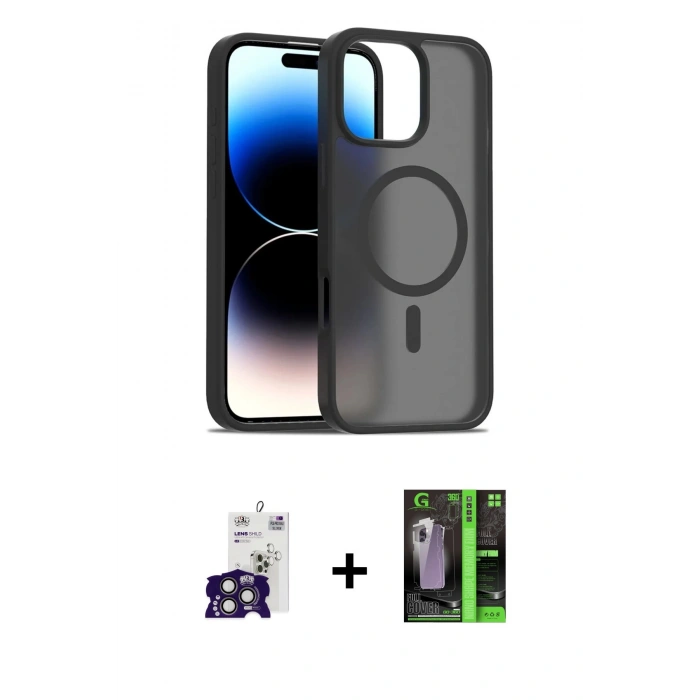MARSİLYAN™- iPhone 16 Pro Max Kılıf Siluet Minimal Prime - Şeffaf 360 Full Body Arka Koruyucu + Bilvis Titan Kamera Lens - TMGI