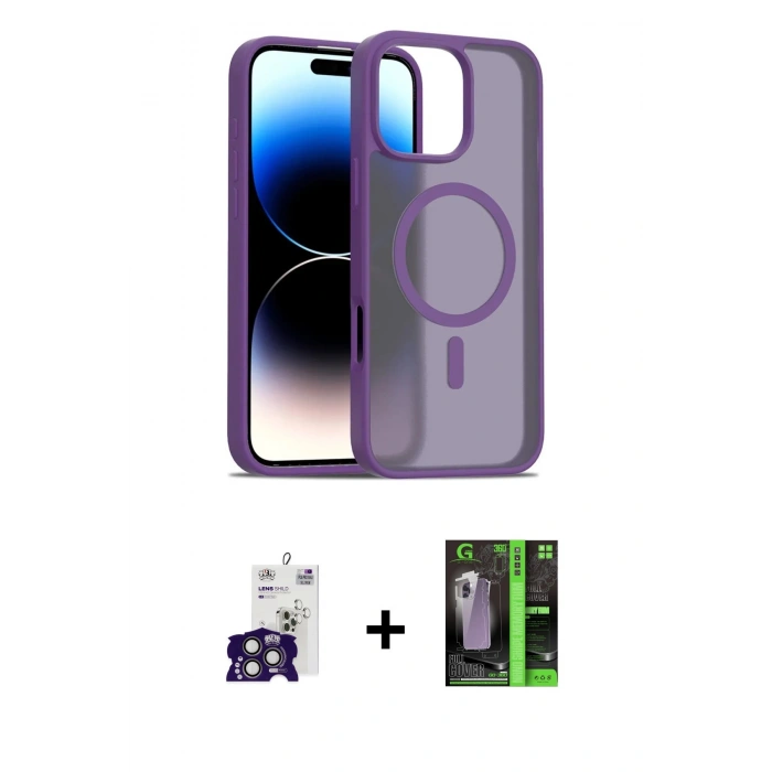 MARSİLYAN™- iPhone 16 Pro Max Kılıf Siluet Minimal Prime - Şeffaf 360 Full Body Arka Koruyucu + Bilvis Titan Kamera Lens - TMGI