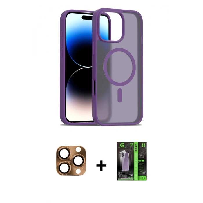MARSİLYAN™- iPhone 16 Pro Max Kılıf Siluet Minimal Prime - Şeffaf 360 Full Body Arka Koruyucu + Pers Alüminyum Kamera Lens - CLTM