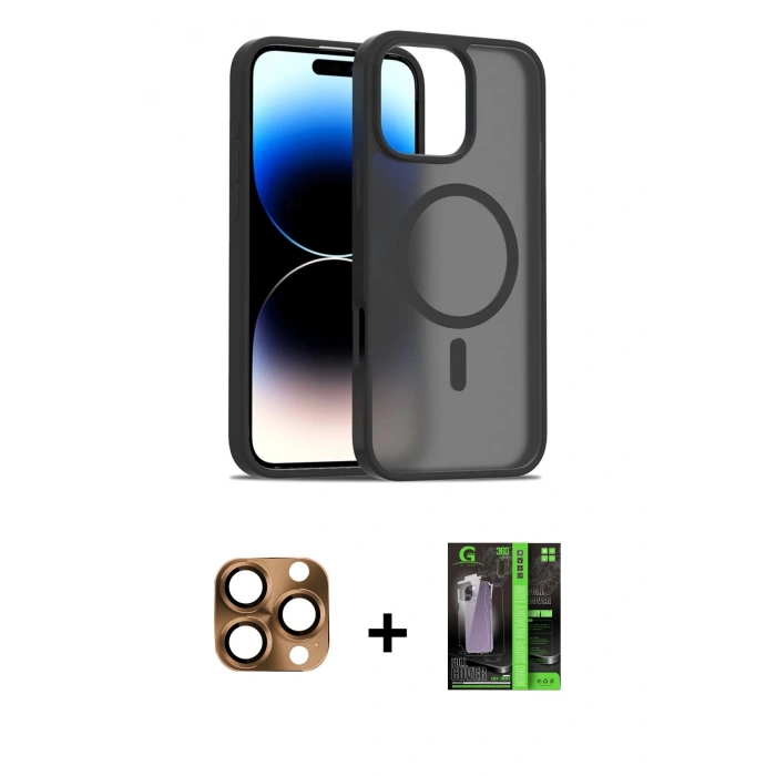 MARSİLYAN™- iPhone 16 Pro Max Kılıf Siluet Minimal Prime - Şeffaf 360 Full Body Arka Koruyucu + Pers Alüminyum Kamera Lens - CLTM