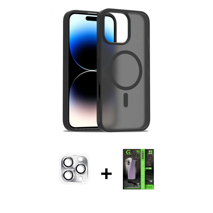 MARSİLYAN™- iPhone 16 Pro Max Kılıf Siluet Minimal Prime - Şeffaf 360 Full Body Arka Koruyucu + Pers Alüminyum Kamera Lens - GS