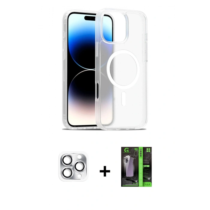 MARSİLYAN™- iPhone 16 Pro Max Kılıf Siluet Minimal Prime - Şeffaf 360 Full Body Arka Koruyucu + Pers Alüminyum Kamera Lens - GS