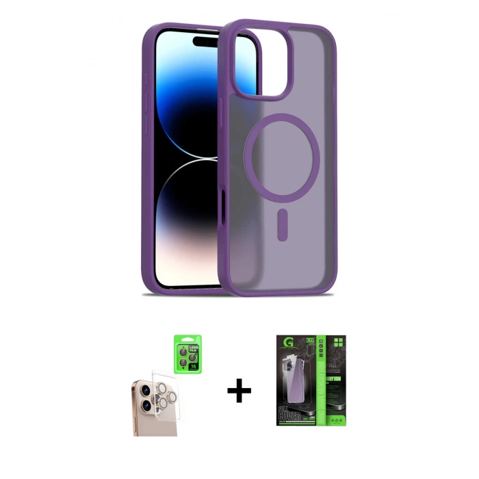 MARSİLYAN™- iPhone 16 Pro Max Kılıf Siluet Minimal Prime - Şeffaf 360 Full Body Arka Koruyucu + Natural Grey Raze Metal Kamera Lens