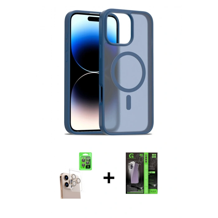MARSİLYAN™- iPhone 16 Pro Max Kılıf Siluet Minimal Prime - Şeffaf 360 Full Body Arka Koruyucu + Natural Grey Raze Metal Kamera Lens