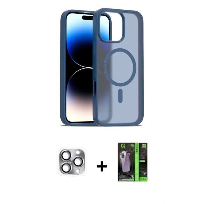 MARSİLYAN™- iPhone 16 Pro Max Kılıf Siluet Minimal Prime - Şeffaf 360 Full Body Arka Koruyucu + Pers Alüminyum Kamera Lens - GI