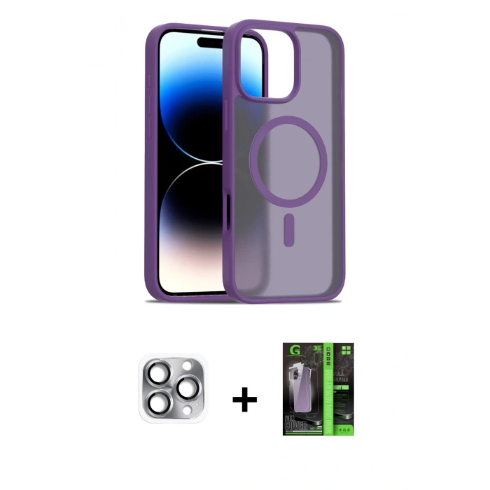 MARSİLYAN™- iPhone 16 Pro Max Kılıf Siluet Minimal Prime - Şeffaf 360 Full Body Arka Koruyucu + Pers Alüminyum Kamera Lens - GI