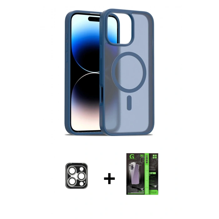 MARSİLYAN™- iPhone 16 Pro Max Kılıf Siluet Minimal Prime - Şeffaf 360 Full Body Arka Koruyucu + PVD Metal Kamera Lens - GS